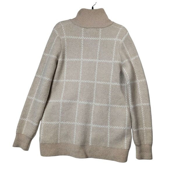 Rachel Zoe Wool Blend Tan Zip Up Mock Neck Knit Cardigan Sweater Women's Medium - Picture 3 of 7